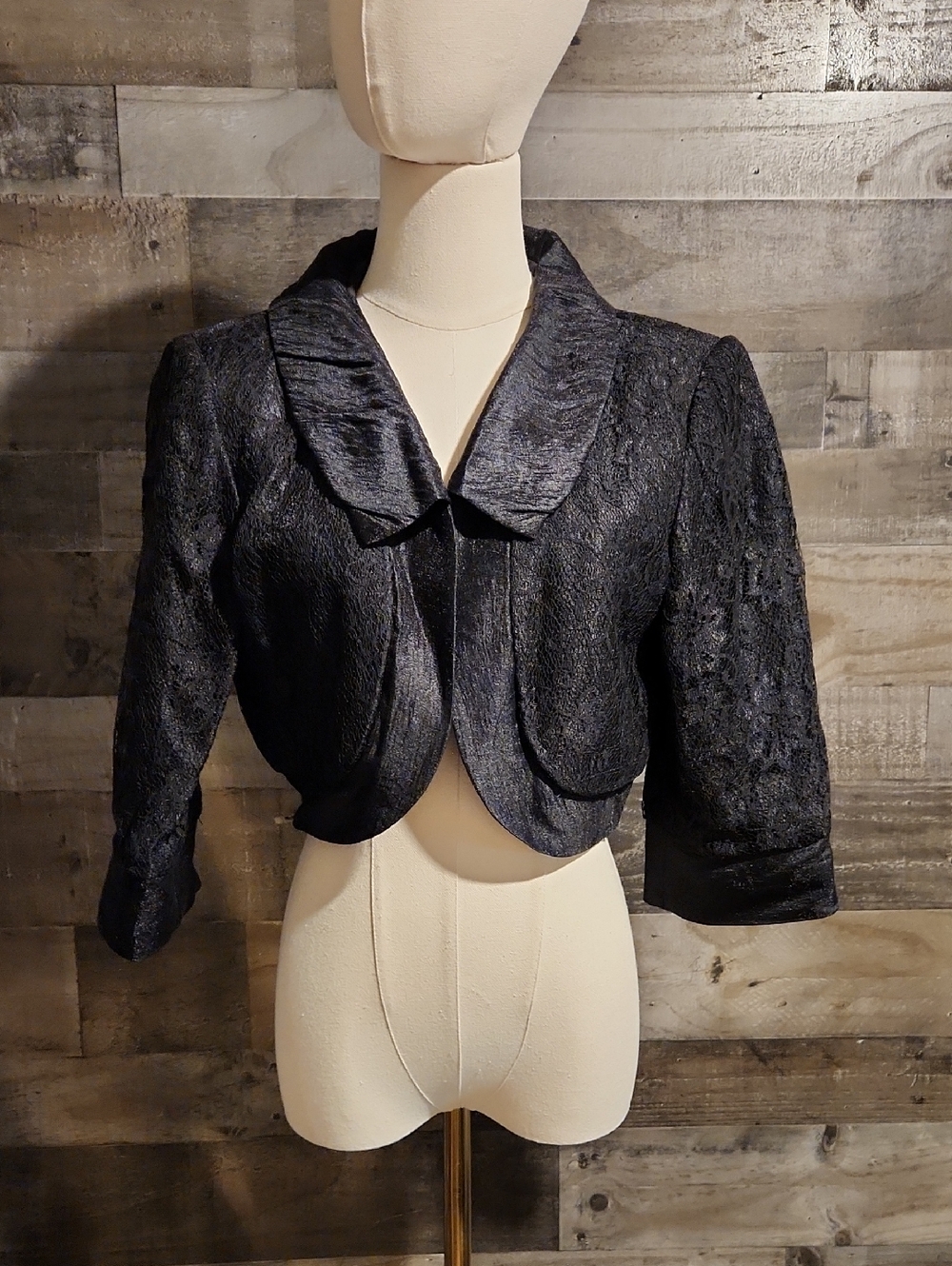 To the Max Black Cropped Crepe-Lace Bolero Jacket - Label Size Large